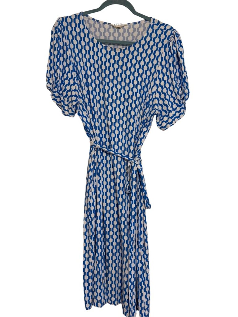 Boden Geometric Print Tie Waist Midi Dress Sz 16 Jersey